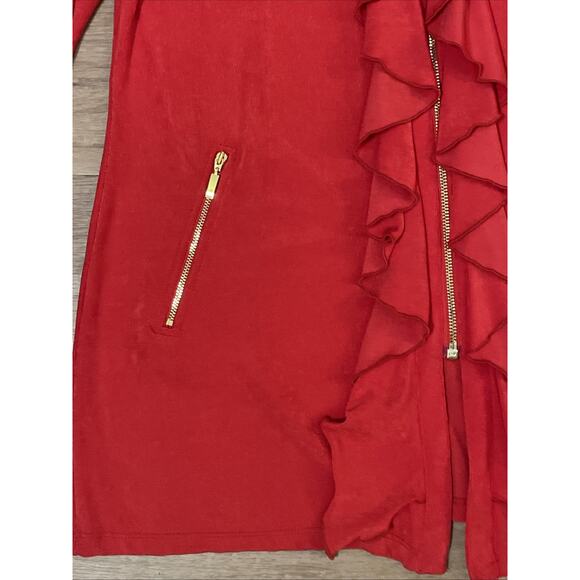 Chicos Travelers Jacket Full Zip Ruffle Front Long Cardigan Gold Zips Sz 2 Large - Picture 4 of 7